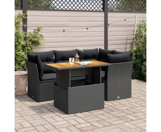 vidaXL 5-cz. zestaw wypoczynkowy do ogrodu, poduszki, czarny rattan PE Dārza mēbeļu komplekti