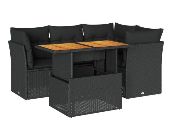 vidaXL 5-cz. zestaw wypoczynkowy do ogrodu, poduszki, czarny rattan PE Dārza mēbeļu komplekti