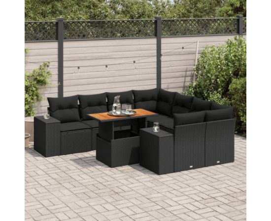 vidaXL 9-cz. zestaw wypoczynkowy do ogrodu, z poduszkami, czarny Dārza mēbeļu komplekti