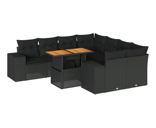 vidaXL 9-cz. zestaw wypoczynkowy do ogrodu, z poduszkami, czarny Dārza mēbeļu komplekti