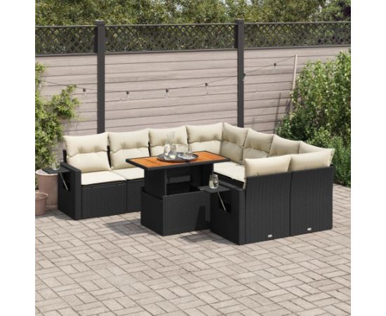 vidaXL 9-cz. zestaw wypoczynkowy do ogrodu, z poduszkami, czarny Dārza mēbeļu komplekti