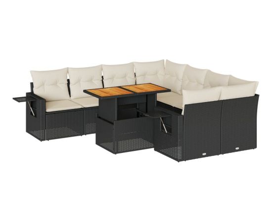 vidaXL 9-cz. zestaw wypoczynkowy do ogrodu, z poduszkami, czarny Dārza mēbeļu komplekti