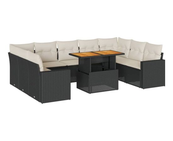 vidaXL 10-cz. zestaw wypoczynkowy do ogrodu, z poduszkami, czarny Dārza mēbeļu komplekti