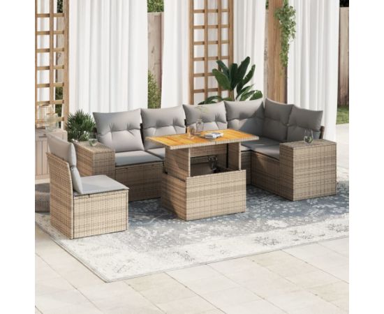 vidaXL 7-cz. zestaw wypoczynkowy do ogrodu, z poduszkami, beżowy Dārza mēbeļu komplekti