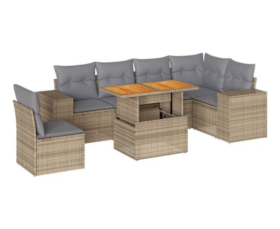 vidaXL 7-cz. zestaw wypoczynkowy do ogrodu, z poduszkami, beżowy Dārza mēbeļu komplekti