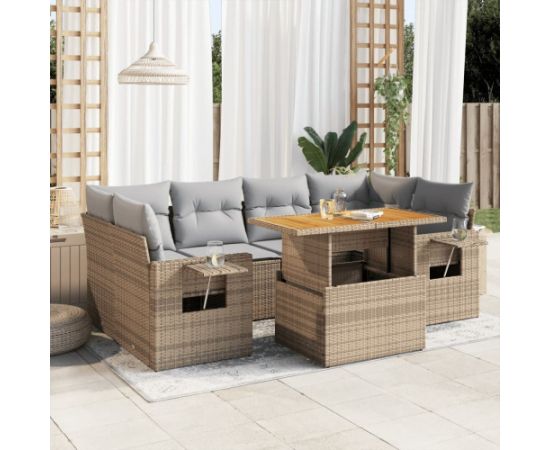 vidaXL 7-cz. zestaw wypoczynkowy do ogrodu, z poduszkami, beżowy Dārza mēbeļu komplekti