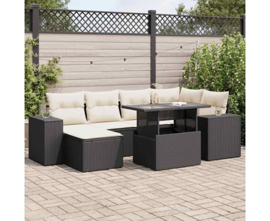 vidaXL 7-cz. zestaw wypoczynkowy do ogrodu, z poduszkami, czarny Dārza mēbeļu komplekti