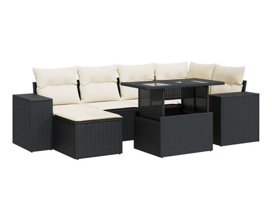 vidaXL 7-cz. zestaw wypoczynkowy do ogrodu, z poduszkami, czarny Dārza mēbeļu komplekti