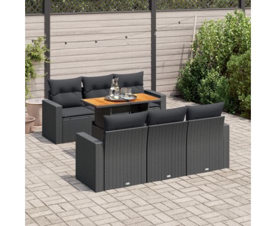 vidaXL 7-cz. zestaw wypoczynkowy do ogrodu, z poduszkami, czarny Dārza mēbeļu komplekti