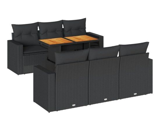 vidaXL 7-cz. zestaw wypoczynkowy do ogrodu, z poduszkami, czarny Dārza mēbeļu komplekti