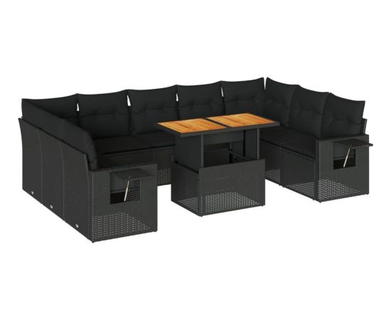 vidaXL 10-cz. zestaw wypoczynkowy do ogrodu, z poduszkami, czarny Dārza mēbeļu komplekti