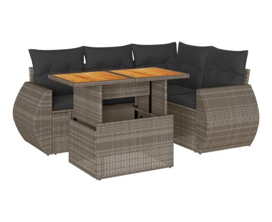 vidaXL 5-cz. zestaw wypoczynkowy do ogrodu, poduszki, szary rattan PE Dārza mēbeļu komplekti