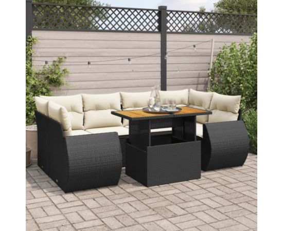 vidaXL 7-cz. zestaw wypoczynkowy do ogrodu, z poduszkami, czarny Dārza mēbeļu komplekti