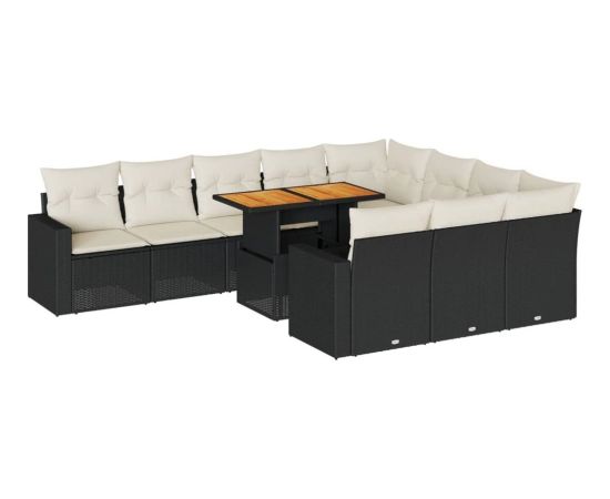 vidaXL 11-cz. zestaw wypoczynkowy do ogrodu, poduszki czarny rattan PE Dārza mēbeļu komplekti