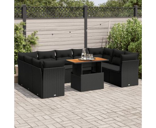 vidaXL 10-cz. zestaw wypoczynkowy do ogrodu, z poduszkami, czarny Dārza mēbeļu komplekti