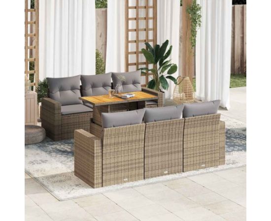 vidaXL 7-cz. zestaw wypoczynkowy do ogrodu, z poduszkami, beżowy Dārza mēbeļu komplekti