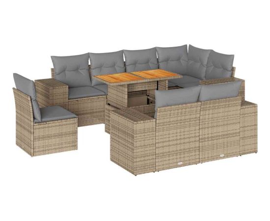 vidaXL 9-cz. zestaw mebli ogrodowych z poduszkami, beżowy, polirattan Dārza mēbeļu komplekti