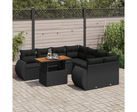 vidaXL 9-cz. zestaw wypoczynkowy do ogrodu, z poduszkami, czarny Dārza mēbeļu komplekti