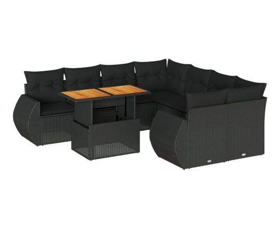 vidaXL 9-cz. zestaw wypoczynkowy do ogrodu, z poduszkami, czarny Dārza mēbeļu komplekti