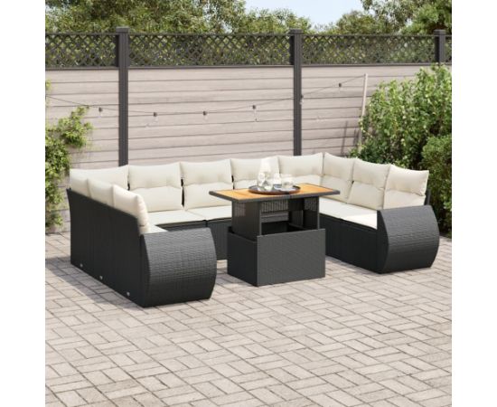 vidaXL 10-cz. zestaw wypoczynkowy do ogrodu, z poduszkami, czarny Dārza mēbeļu komplekti