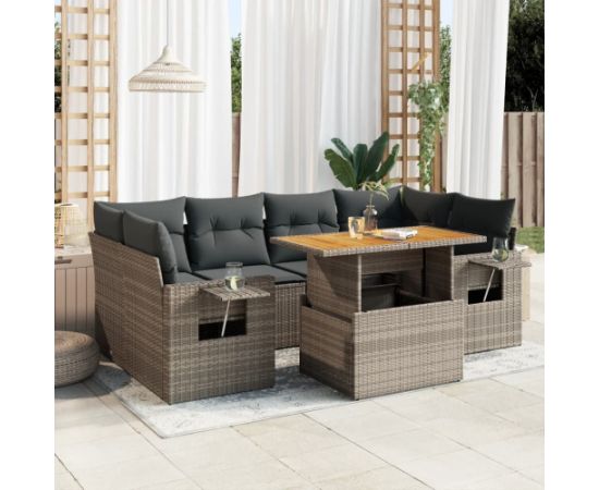 vidaXL 7-cz. zestaw wypoczynkowy do ogrodu, z poduszkami, szary Dārza mēbeļu komplekti