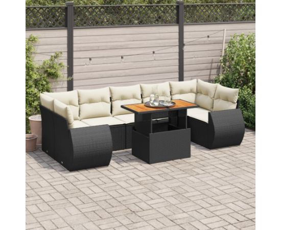 vidaXL 8-cz. zestaw wypoczynkowy do ogrodu, z poduszkami, czarny Dārza mēbeļu komplekti