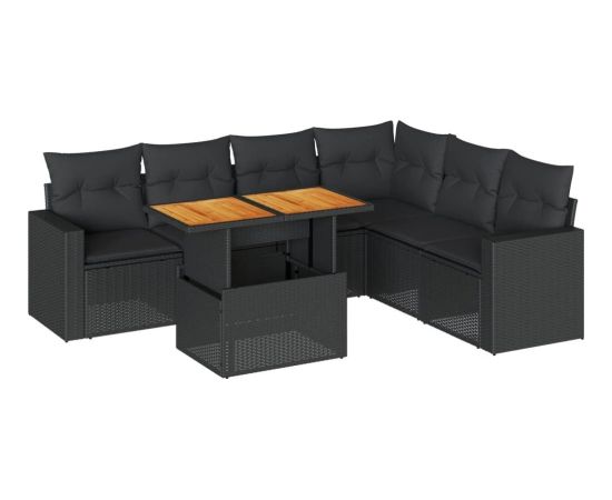 vidaXL 7-cz. zestaw wypoczynkowy do ogrodu, z poduszkami, czarny Dārza mēbeļu komplekti