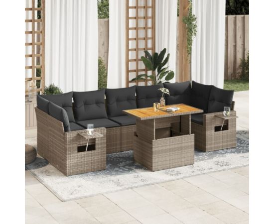 vidaXL 8-cz. zestaw mebli ogrodowych z poduszkami, szary, polirattan Dārza mēbeļu komplekti