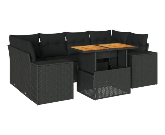 vidaXL 7-cz. zestaw wypoczynkowy do ogrodu, z poduszkami, czarny Dārza mēbeļu komplekti