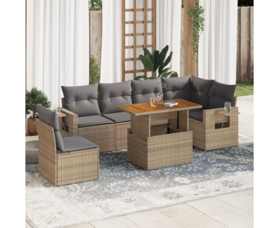 vidaXL 7-cz. zestaw wypoczynkowy do ogrodu, z poduszkami, beżowy Dārza mēbeļu komplekti