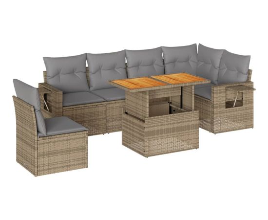 vidaXL 7-cz. zestaw wypoczynkowy do ogrodu, z poduszkami, beżowy Dārza mēbeļu komplekti