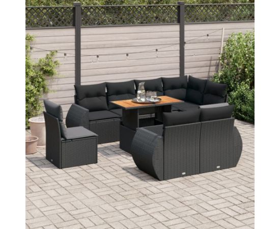 vidaXL 9-cz. zestaw wypoczynkowy do ogrodu, z poduszkami, czarny Dārza mēbeļu komplekti