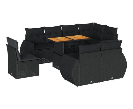 vidaXL 9-cz. zestaw wypoczynkowy do ogrodu, z poduszkami, czarny Dārza mēbeļu komplekti