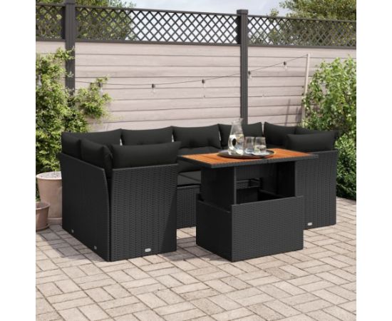 vidaXL 7-cz. zestaw wypoczynkowy do ogrodu, z poduszkami, czarny Dārza mēbeļu komplekti