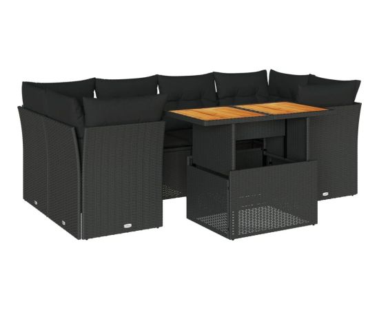 vidaXL 7-cz. zestaw wypoczynkowy do ogrodu, z poduszkami, czarny Dārza mēbeļu komplekti