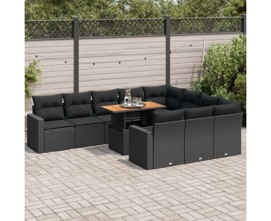 vidaXL 11-cz. zestaw wypoczynkowy do ogrodu, poduszki czarny rattan PE Dārza mēbeļu komplekti