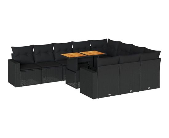 vidaXL 11-cz. zestaw wypoczynkowy do ogrodu, poduszki czarny rattan PE Dārza mēbeļu komplekti