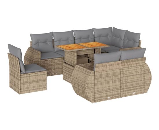 vidaXL 9-cz. zestaw mebli ogrodowych z poduszkami, beżowy, polirattan Dārza mēbeļu komplekti