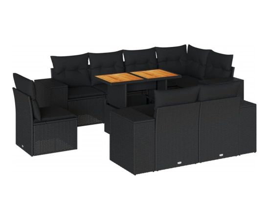 vidaXL 9-cz. zestaw wypoczynkowy do ogrodu, z poduszkami, czarny Dārza mēbeļu komplekti