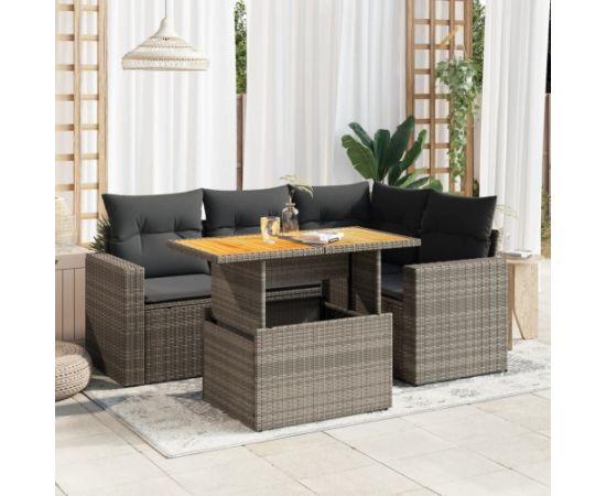 vidaXL 5-cz. zestaw wypoczynkowy do ogrodu, poduszki, szary rattan PE Dārza mēbeļu komplekti