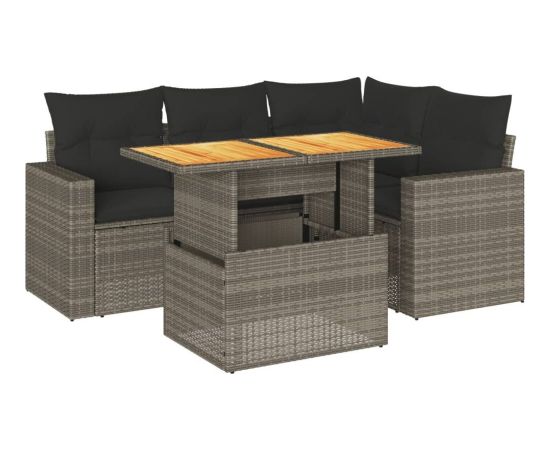 vidaXL 5-cz. zestaw wypoczynkowy do ogrodu, poduszki, szary rattan PE Dārza mēbeļu komplekti