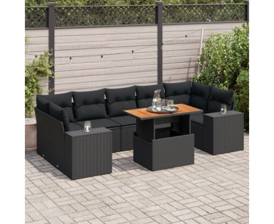 vidaXL 8-cz. zestaw wypoczynkowy do ogrodu, z poduszkami, czarny Dārza mēbeļu komplekti