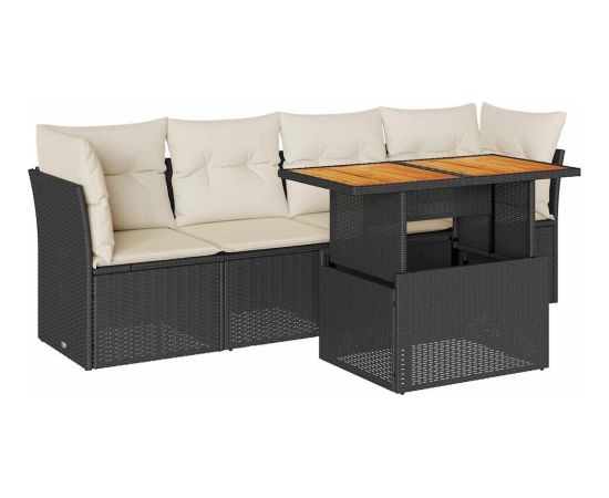 vidaXL 5-cz. zestaw wypoczynkowy do ogrodu, poduszki, czarny rattan PE Dārza mēbeļu komplekti