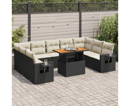 vidaXL 10-cz. zestaw wypoczynkowy do ogrodu, z poduszkami, czarny Dārza mēbeļu komplekti