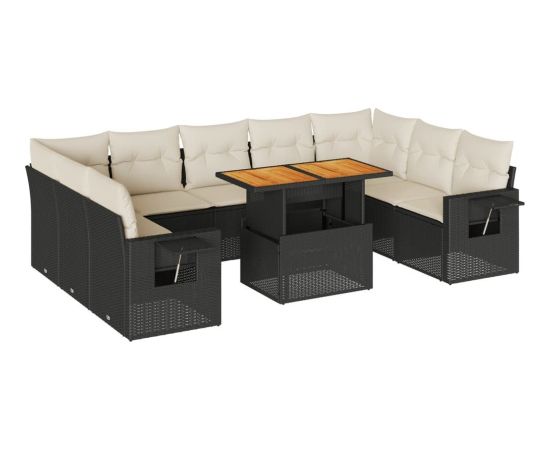 vidaXL 10-cz. zestaw wypoczynkowy do ogrodu, z poduszkami, czarny Dārza mēbeļu komplekti