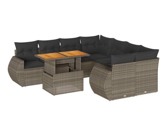 vidaXL 9-cz. zestaw mebli ogrodowych z poduszkami, szary, polirattan Dārza mēbeļu komplekti