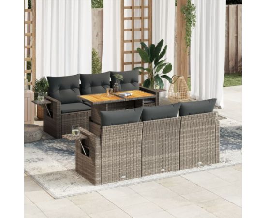 vidaXL 7-cz. zestaw wypoczynkowy do ogrodu, z poduszkami, szary Dārza mēbeļu komplekti