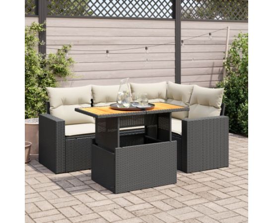 vidaXL 5-cz. zestaw wypoczynkowy do ogrodu, poduszki, czarny rattan PE Dārza mēbeļu komplekti