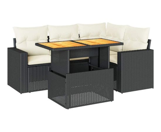 vidaXL 5-cz. zestaw wypoczynkowy do ogrodu, poduszki, czarny rattan PE Dārza mēbeļu komplekti