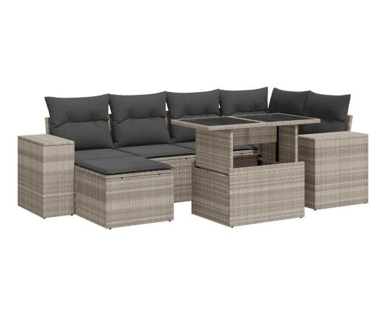 vidaXL 7-cz. zestaw wypoczynkowy do ogrodu, z poduszkami, jasnoszary Dārza mēbeļu komplekti